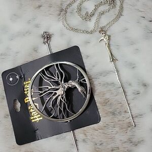 Harry Potter Willow Bun Pin & Wand Necklace
